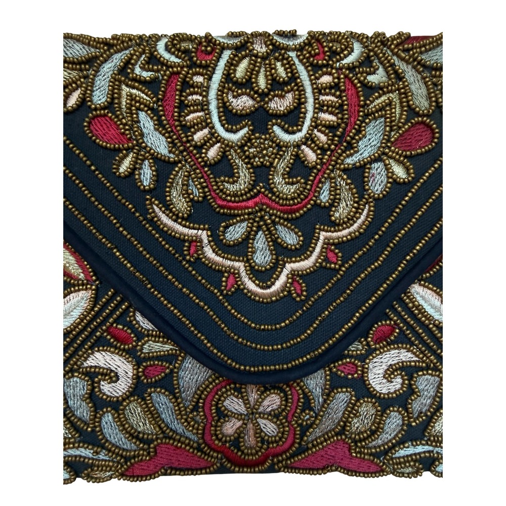 Francesca's Beaded Envelope Clutch Bag Boho Navy Multi - Picture 5 of 9
